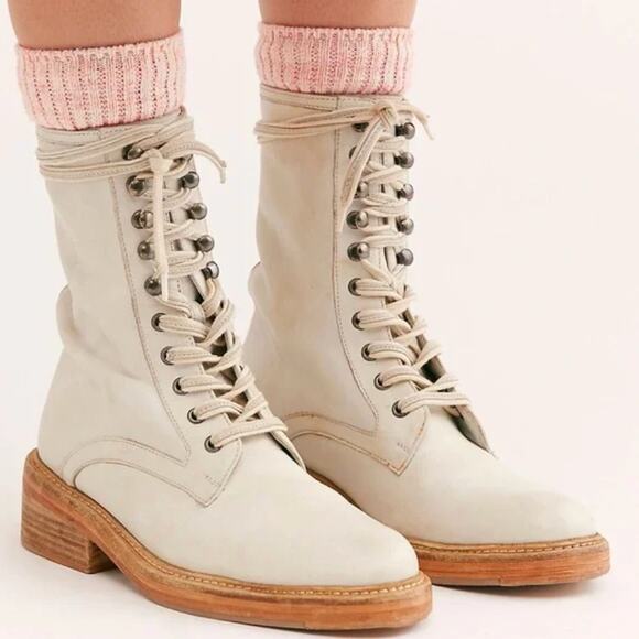 Free People ivory leather lace up boots